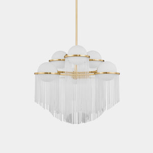 Corbett Pendant Chandelier Aged Brass / Opal Etched | Clear Rods Celestial Pendant Chandelier