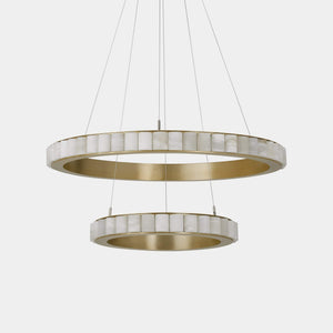 CTO Lighting Chandelier Honed Alabaster / Satin Brass / Standard Integrated LED Avalon Chandelier Halo - Ceiling Mounted