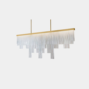 CTO Lighting Chandelier Wavy Kiln Glass / Satin Brass / Standard Integrated LED Cascata Long Chandelier - Ceiling Mounted