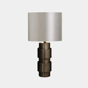 CTO Lighting Table Lamp Dove Grey Silk / Antique Bronze / 5 AMP Plug CTO Ring Table Lamp