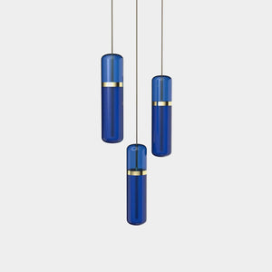 EMPTY STATE Pendant Chandelier Polished Brass / Blue Pill Shaped Pendant Light S36-02