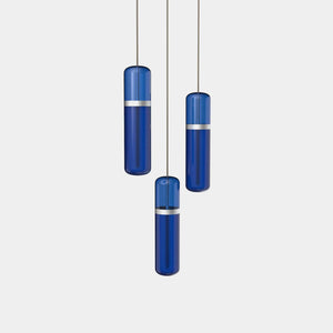 EMPTY STATE Pendant Chandelier Silver Anodised / Blue Pill Shaped Pendant Light S36-02