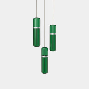 EMPTY STATE Pendant Chandelier Silver Anodised / Green Pill Shaped Pendant Light S36-02