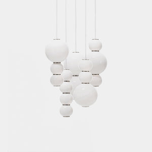 FORMAGENDA Pendant Light Opal White Glossy / White / Gold Pearls Five Cluster Chandelier Compact A-E