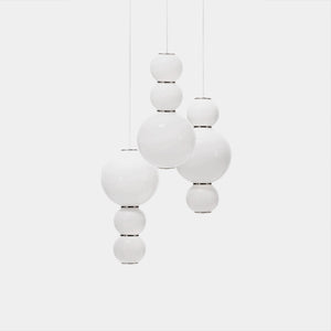 FORMAGENDA Pendant Light Opal White Glossy / White / Gold Pearls Three Cluster Chandelier