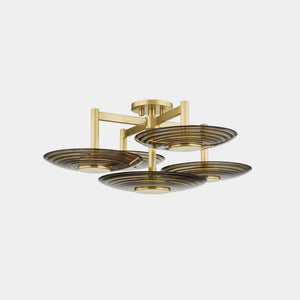 Hudson Valley Lighting Ceiling Light Ribbed Clear Smoke / Aged Brass Griston Semi Flush Ceiling Light