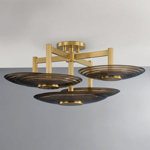 Hudson Valley Lighting Ceiling Light Ribbed Clear Smoke / Aged Brass Griston Semi Flush Ceiling Light