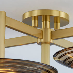 Hudson Valley Lighting Ceiling Light Ribbed Clear Smoke / Aged Brass Griston Semi Flush Ceiling Light