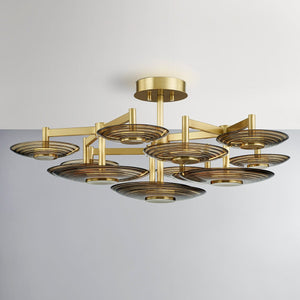 Hudson Valley Lighting Ceiling Light Ribbed Clear Smoke / Aged Brass Griston Semi Flush Ceiling Light