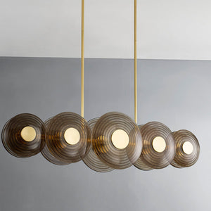 Hudson Valley Lighting Pendant Light Ribbed Clear Smoke / Aged Brass Griston Linear Horizontal Pendant Light